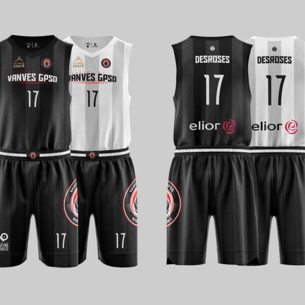 Maillot et short semi réversibles en sublimation pour les clubs de basket
