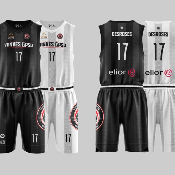 Maillot et shrot réversible en sublimation , personnalisation complète pour les clubs de basket